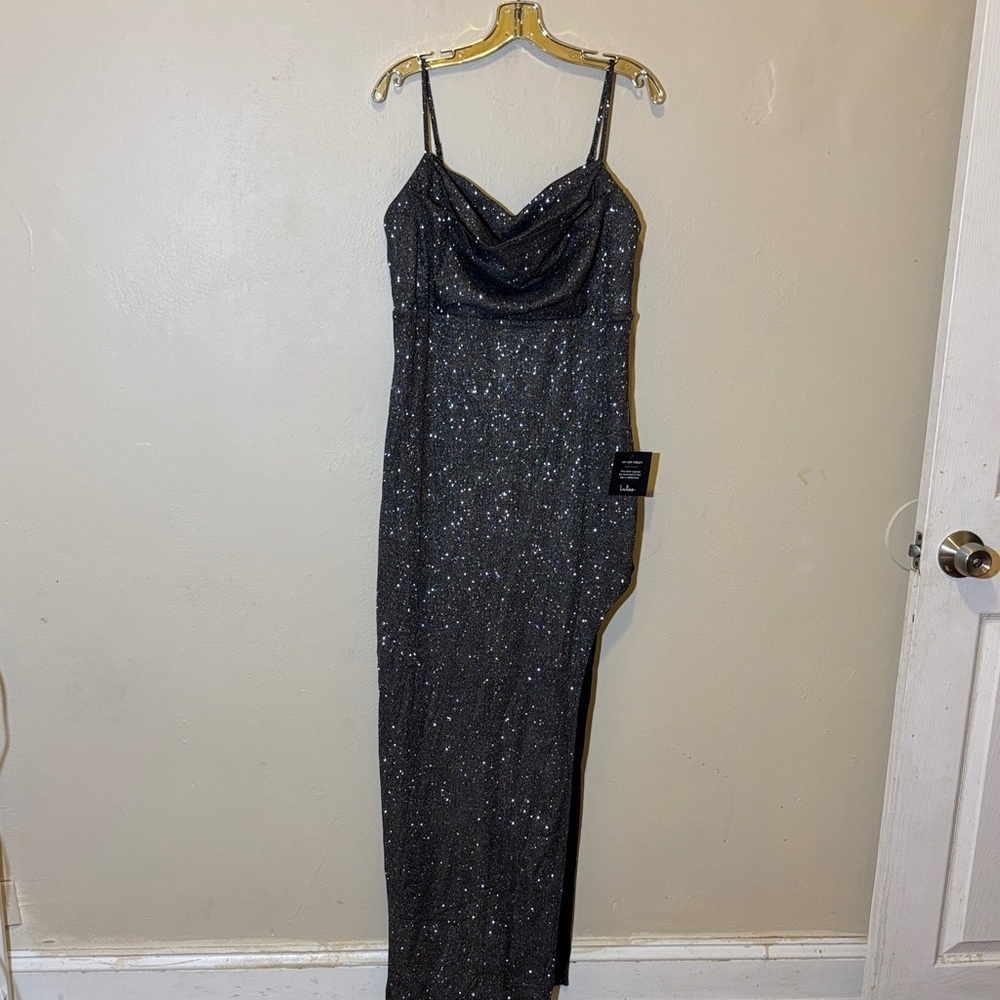 Lulu's Black Glitter Asymmetrical Dress